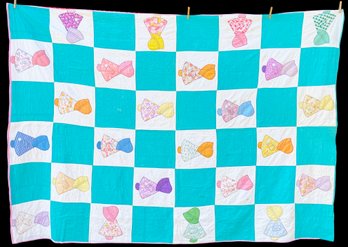 Quilted Blanket With Girl In Bonnet Hat Images By Artist Ann Modahl
