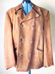 Vintage Cortefield Suede Jacket, Double Breasted Wooden Buttons And Satin Lining Size 42