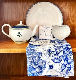 Elegant Kitchenware In Blue And White Including Wedgewood Teapot