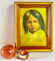 Small Jeanne Herron Painting & Signed Native American Pottery Pieces