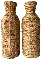 2 Large Woven Husk Floor Vases