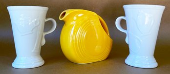 Vintage Fiestaware Small Water Pitcher And Two Large Mugs
