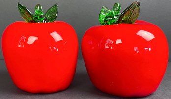 Pair Of Red Glass Apples