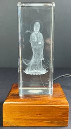 Quan Yin 3D Laser Etched Light-up Art Glass & Stand