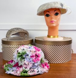 3 Vintage Ladies' Hats & Vintage Mannequin Head