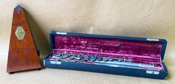 Vintage ARTLEY Flute In Case And Wooden Cased Metronome