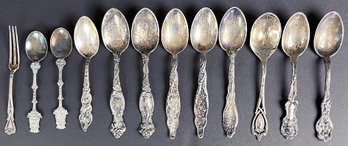 9 Sterling Silver Spoons, 2 Teaspoons & 1 Appetizer Fork