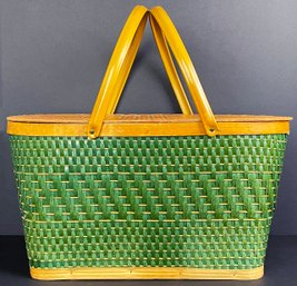 Vintage Woven Green Picnic Basket
