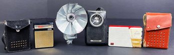 3 Vintage Transistor Radios & Flash Reflector