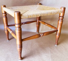 Vintage French Country Style Wood And Rush Seat Ottoman/stool