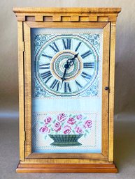 Handmade Cross Stitch Desk Clock By Ann Modahl, Plugged In And Runs