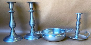 Woodbury Pewterers Candle Holders And Serving Dish