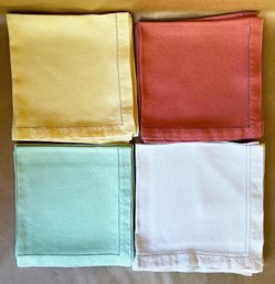 16 Hemstitched Napkins, 4 Each Brown, Yellow, Teal, Beige