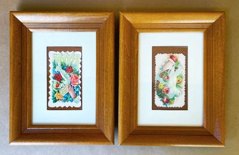 Two Framed Victorian Greeting Cards