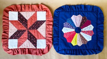 Two Quilted Pillow Cases, Brown And Blue Colors