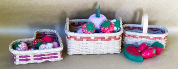 Wood Baskets With Handmade Fruit Pin Cusions And Fruit Wood Blocks