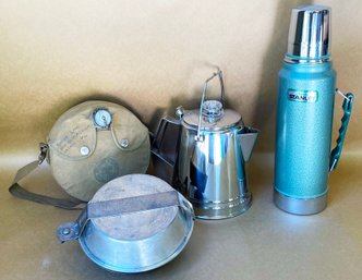 Vintage Camping Mess Kit, Perculator, Thermos, Canteen