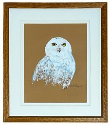 Original Vintage Snowy Owl Pastel - Signed & Framed