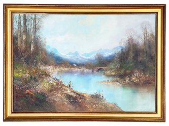 Large Original Oil Painting - Mountain River Landscape