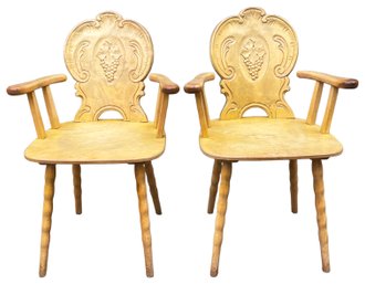 Pair Of Gorgeous Carved Wood Bavarian Style Chairs