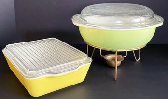 Vintage Pyrex Lidded Casserole Dish & Refrigerator Bowl With Warming Cradle