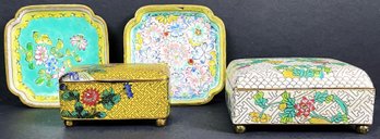 Vintage Chinese Cloisonne Jewelry Boxes And Trays