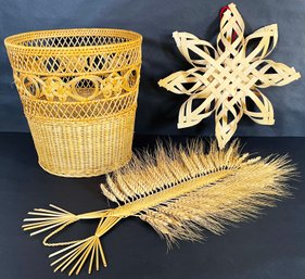 Decorative Wheat, Woven Basket & Hanging Star