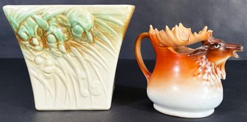 Vintage Austrian Elk Cream Pitcher & McCoy 1940's 'Gremlin' Vase