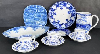 Pretty Vintage European Blue & White Porcelain Including Dresden, Jules Rorstrand, Staffordshire, & Flow Blue