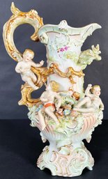 Stunning Antique Porcelain Cherub Pitcher With Crossed Arrows Hallmark