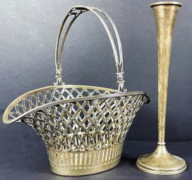 Gorham Sterling Pierced Bamboo Basket With Weighted Sterling Candle Holder