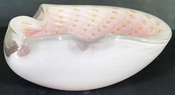 Stunning Vintage Pink Barbini Murano Pink Gold Flecks Control Bubbles Italian Art Glass Bowl Ashtray