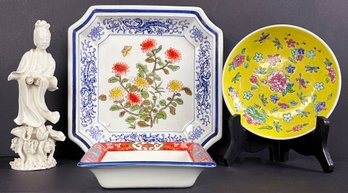 Antique Chinese Porcelain Figure & Japanese Dishes