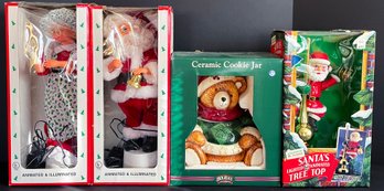 3 Animated Christmas Figures & Cookie Jar