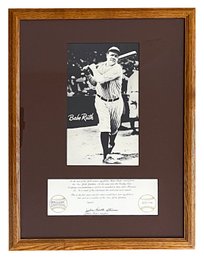 Framed Babe Ruth Photo Signed By His Daughter