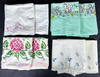 4 Adorable Embroidered Pillow Case Sets