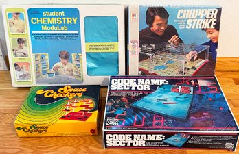 Vintage Board Games Including Space Checkers & Chopper Strike