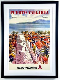Large Framed Vintage Style Puerto Vallarta Mexicana Tourism Print