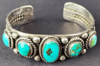 Beautiful Silver And Turquoise Cuff Bracelet, As Is