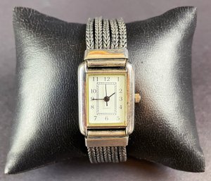 Braided Sterling Watch Band On Quartz Watch