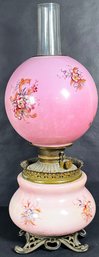 Beautiful Pink Antique Royal Gone With The Wind Glass Lamp