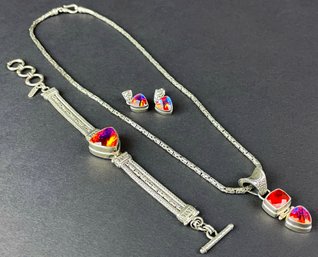 Beautiful Sterling Sarda Necklace & Pendant With Coordinating Earrings And Bracelet