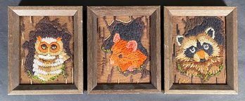 3 Woodland Creature Crewel Pieces, 5' X 6'