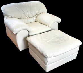 Cream Leather Armchair & Ottoman