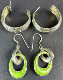 2 Pair Of Sterling Native American Style Earrings