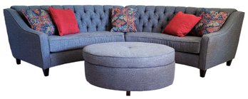 Lovely Curved Finneran Sectional Sofa With Storage Ottoman In Great Condition, By England Furniture