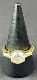 14k Gold Ring With Clear Stones, Sz 7.75