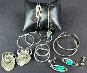 Large Collection Of Silver Toned Bracelets And Earrings