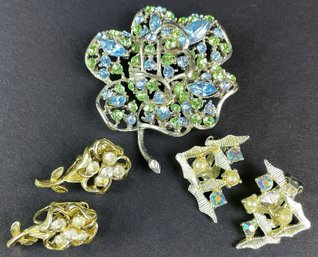 Vintage Rhinestone Earrings And Pin Including Coro