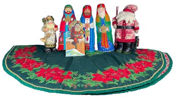 Quilted Reversible Christmas Tree Skirt With Santas And Wise Men